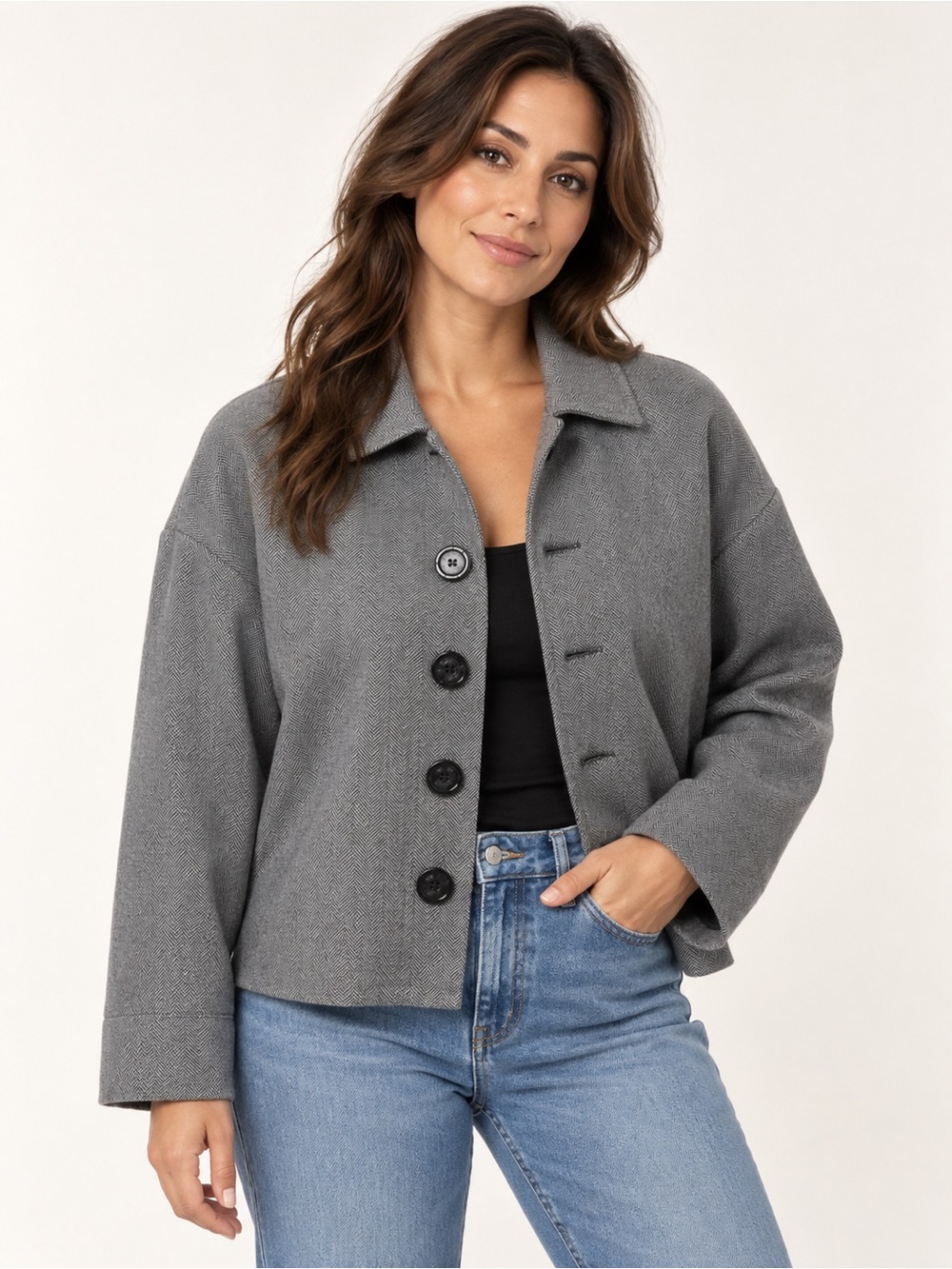 Diane & Co. Black & White Herringbone Jacket โ New